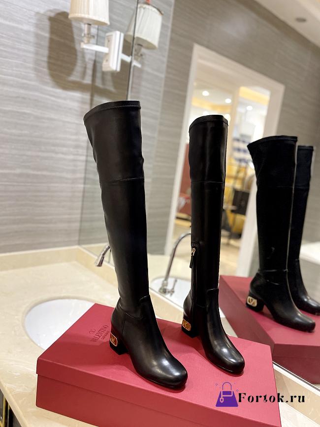 Fortok Valentino Garavani VLogo Heel Knee-high Boots Black - 1