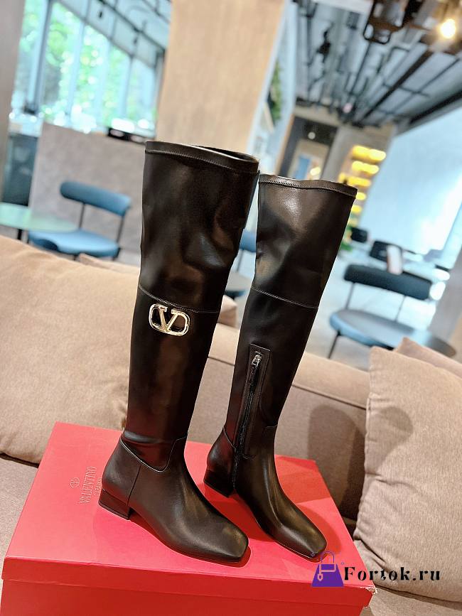 Fortok Valentino Garavani Vlogo Type Over-the-knee Boots Black  - 1