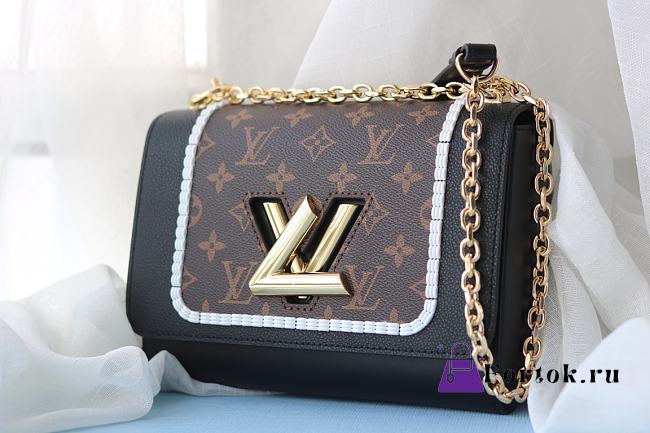 Fortok Louis Vuitton Black Leather & Monogram Canvas Braided Twist Bag Gold Hardware 23x18x8cm - 1