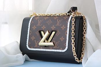 Fortok Louis Vuitton Black Leather & Monogram Canvas Braided Twist Bag Gold Hardware 23x18x8cm