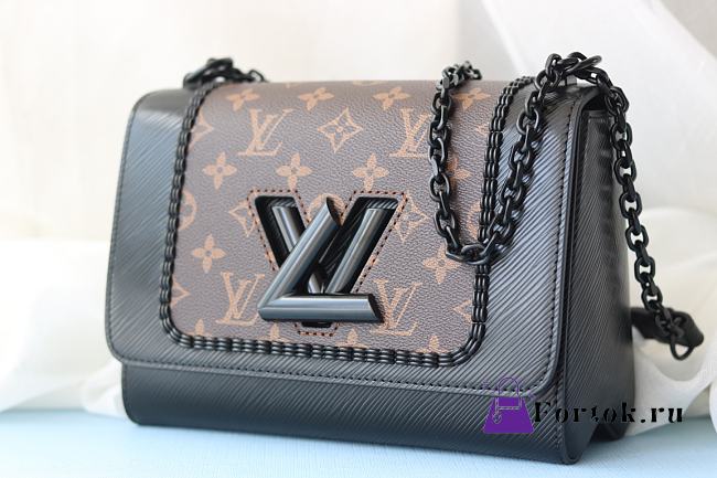 Fortok Louis Vuitton Black Leather & Monogram Canvas Braided Twist Bag Black Hardware 23x18x8cm - 1