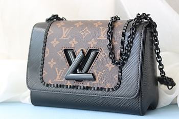 Fortok Louis Vuitton Black Leather & Monogram Canvas Braided Twist Bag Black Hardware 23x18x8cm
