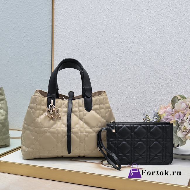 Fortok Dior Toujours Bag Beige & Black Graphic Cannage Calfskin 28.5x21.5x17cm - 1