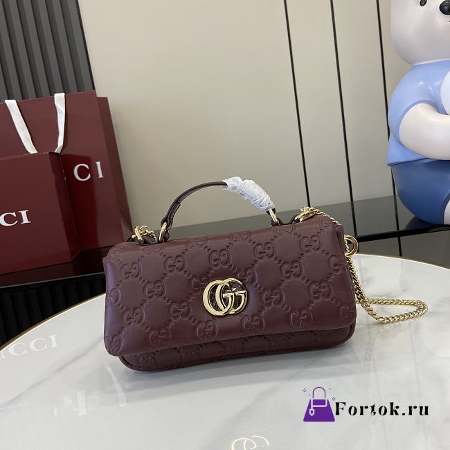 Fortok Gucci GG Milano Mini Top Handle Bag Burgundy GG Puffy Leather 806017 21x12.5x4.6cm - 1