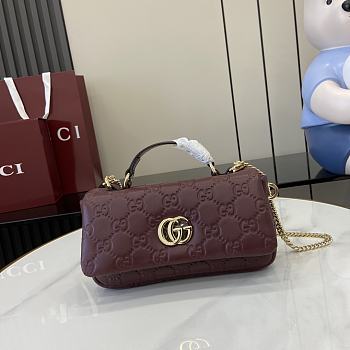 Fortok Gucci GG Milano Mini Top Handle Bag Burgundy GG Puffy Leather 806017 21x12.5x4.6cm