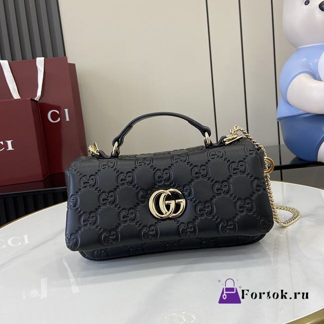 Fortok Gucci GG Milano Mini Top Handle Bag Black GG Puffy Leather 806017 21x12.5x4.6cm - 1