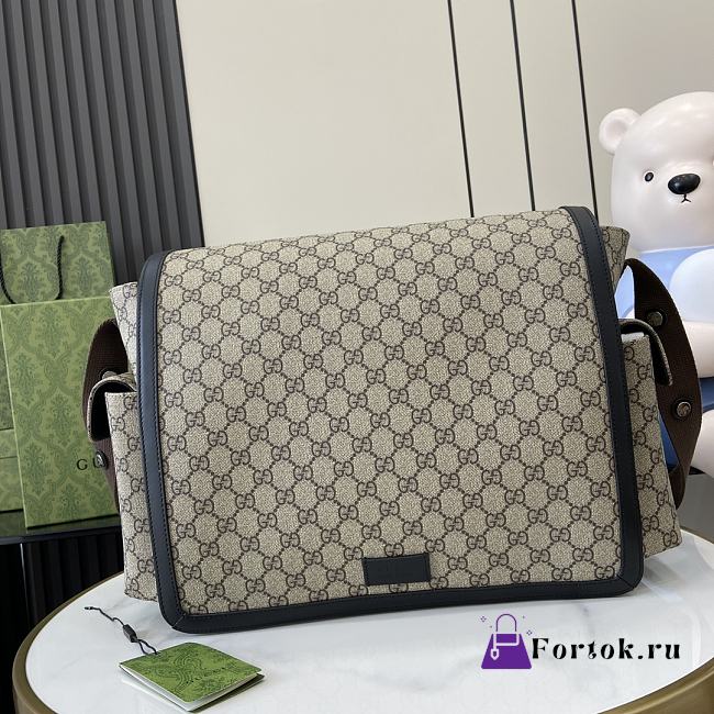 Fortok Gucci Medium Diaper Bag Beige & Black Supreme Canvas 495909 44x28x14cm - 1
