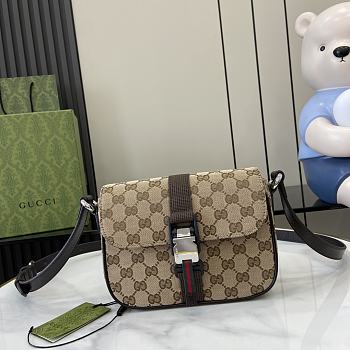 Fortok Gucci GG Mini Crossbody Bag Beige & Ebony Original GG Canvas 802100 20x14x6.5cm