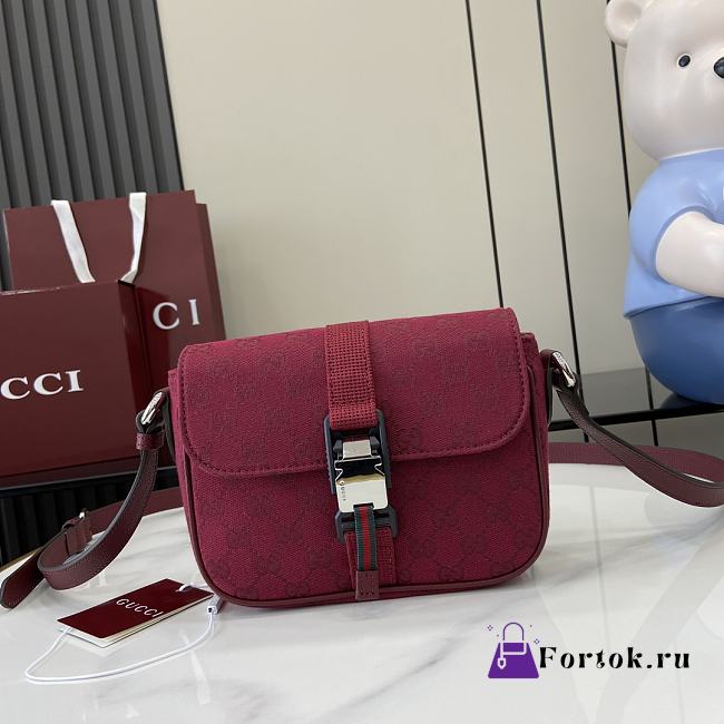 Fortok Gucci GG Mini Crossbody Bag Red Original GG Canvas 802100 20x14x6.5cm - 1