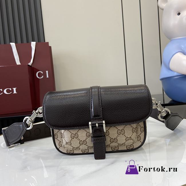 Fortok Gucci GG Super Mini Bag Beige & Ebony Original GG Canvas And Leather 795213 13x20x5cm - 1