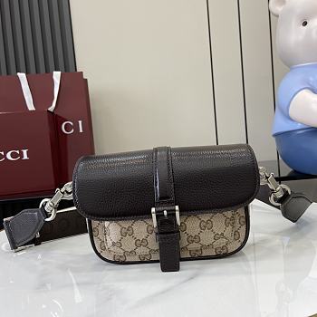 Fortok Gucci GG Super Mini Bag Beige & Ebony Original GG Canvas And Leather 795213 13x20x5cm