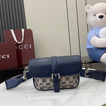 Fortok Gucci GG Super Mini Bag Beige & Blue Original GG Canvas And Leather 795213 13x20x5cm