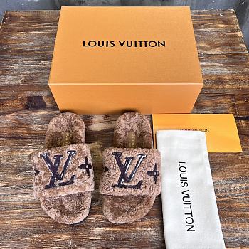 Fortok Louis Vuitton Fur Slippers Brown