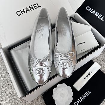 Fortok Chanel Silver Ballerinas Ballet Flat Shoes