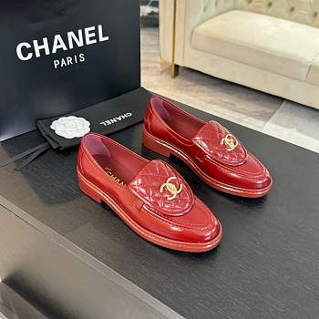 Fortok Chanel Red Quilted Leather Classic Loafers