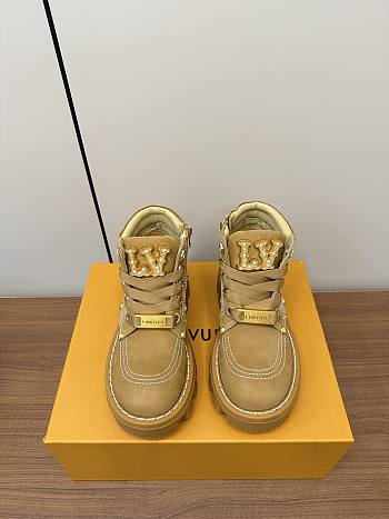 Fortok Louis Vuitton Checker Ankle Boots Beige
