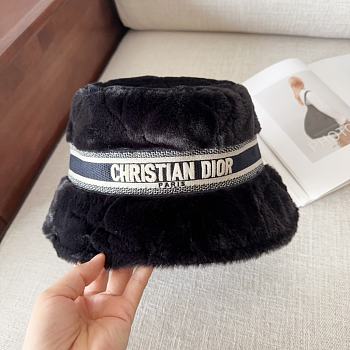 Fortok Dior D-Bobby Cannage Small Brim Bucket Hat Deep Blue Shearling