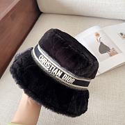 Fortok Dior D-Bobby Cannage Small Brim Bucket Hat Deep Blue Shearling - 4