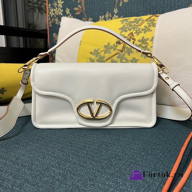Fortok Valentino Garavani VLogo 1960 Nappa Leather Shoulder Bag White 26x13x9cm - 1