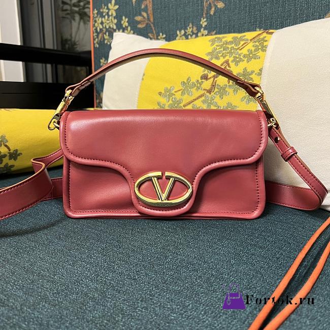 Fortok Valentino Garavani VLogo 1960 Nappa Leather Shoulder Bag Burgundy 26x13x9cm  - 1