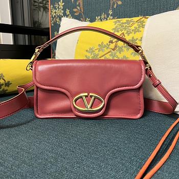 Fortok Valentino Garavani VLogo 1960 Nappa Leather Shoulder Bag Burgundy 26x13x9cm 