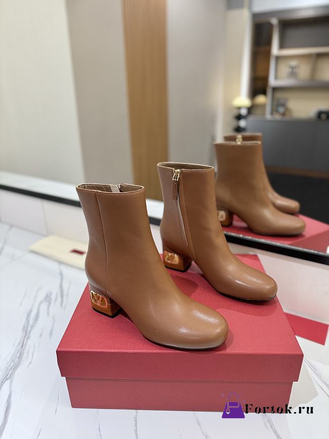 Fortok Valentino Heritage Ankle Boot 60mm In Brown Calfskin Leather - 1