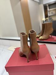 Fortok Valentino Garavani Rockstud Pointed Toe Brown Leather Ankle Boot - 5