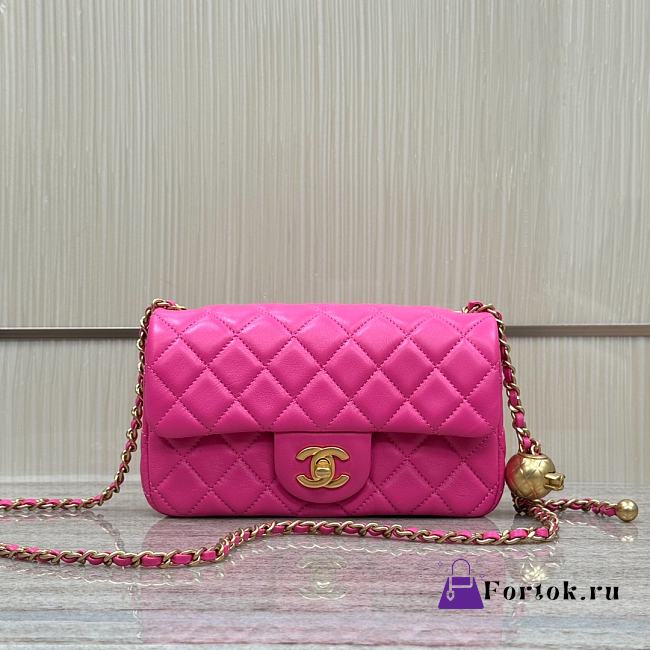 Fortok Chanel Flap Bag With Ball On Strap Pink 20x13x7cm - 1