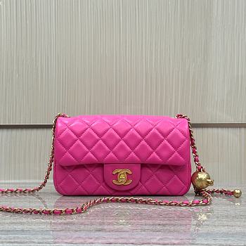 Fortok Chanel Flap Bag With Ball On Strap Pink 20x13x7cm