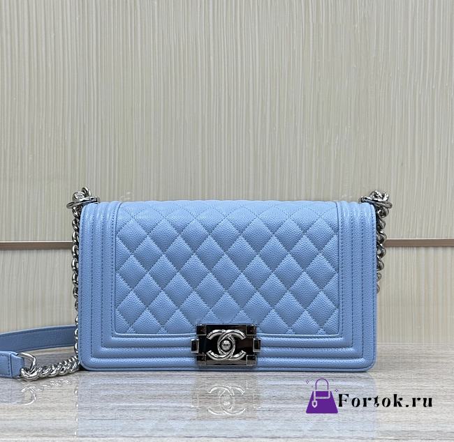 Fortok Chanel Leboy Grained Leather Gold-tone Metal Bag in Blue 25x15x9cm  - 1