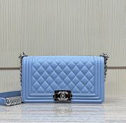 Fortok Chanel Leboy Grained Leather Gold-tone Metal Bag in Blue 25x15x9cm  - 1