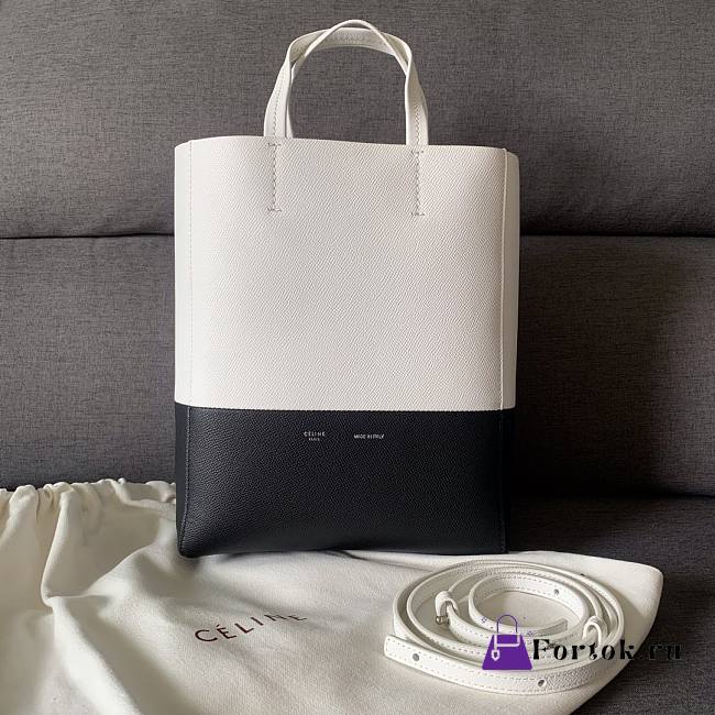 Fortok Celine White Small Bicolor Vertical Cabas Black 23×10×27cm - 1