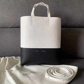 Fortok Celine White Small Bicolor Vertical Cabas Black 23×10×27cm