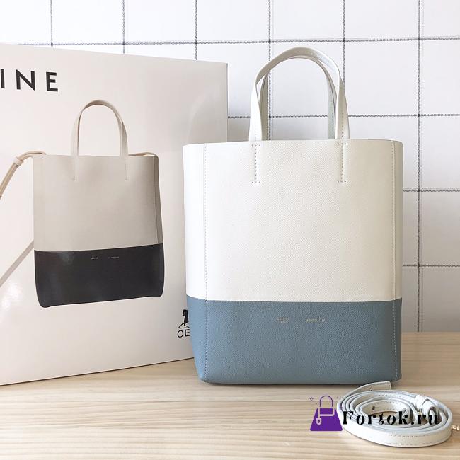 Fortok Celine White Small Bicolor Vertical Cabas Blue 23×10×27cm - 1