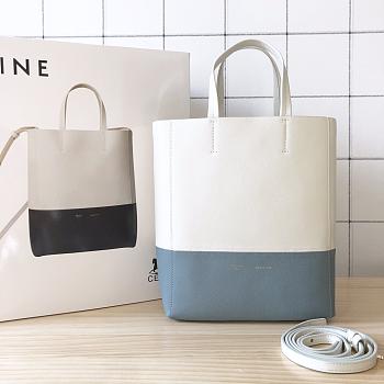 Fortok Celine White Small Bicolor Vertical Cabas Blue 23×10×27cm