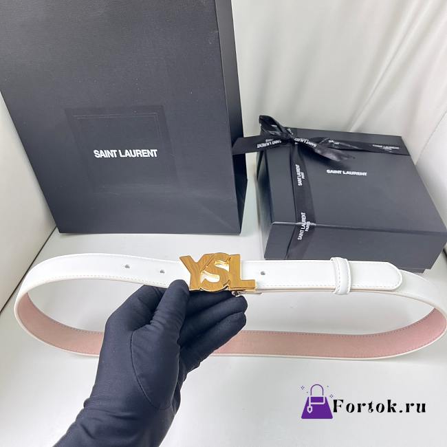 Fortok Saint Laurent Double-sided Calfskin Belt White Gold / Silver Buckle - 1