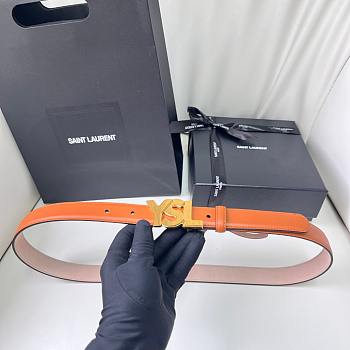 Fortok Saint Laurent Double-sided Calfskin Belt Brown Gold Buckle