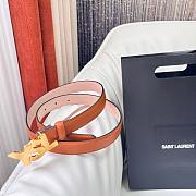 Fortok Saint Laurent Double-sided Calfskin Belt Brown Gold Buckle - 4