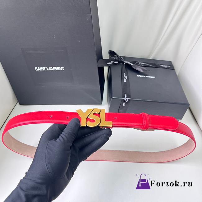 Fortok Saint Laurent Double-sided Calfskin Belt Red Gold Buckle - 1
