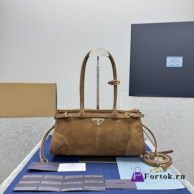 Fortok Prada Medium Suede Handbag Brown 6971 32x15x13cm - 1