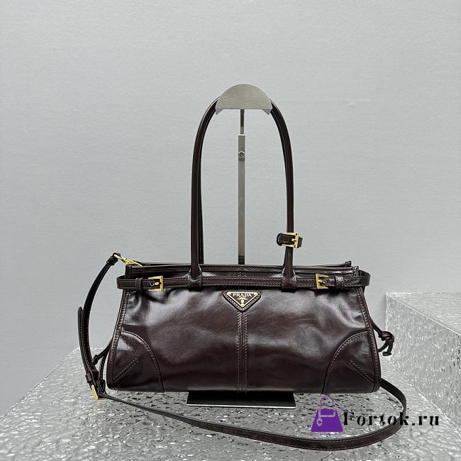 Fortok Prada Dark Brown Medium Leather Handbag 6971 32x15x13cm - 1