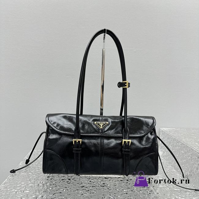 Fortok Prada Medium Leather Shoulder Bag Black 6974 31x19x14cm - 1