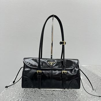 Fortok Prada Medium Leather Shoulder Bag Black 6974 31x19x14cm
