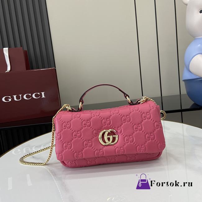 Fortok Gucci GG Milano Mini Top Handle Bag Pink GG Puffy Leather 806017 21x12.5x4.6cm - 1