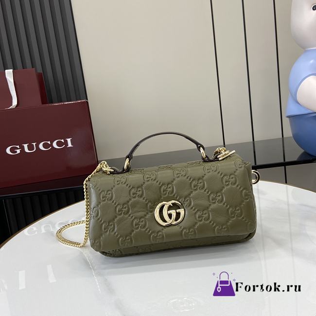 Fortok Gucci GG Milano Mini Top Handle Bag Green GG Puffy Leather 806017 21x12.5x4.6cm - 1
