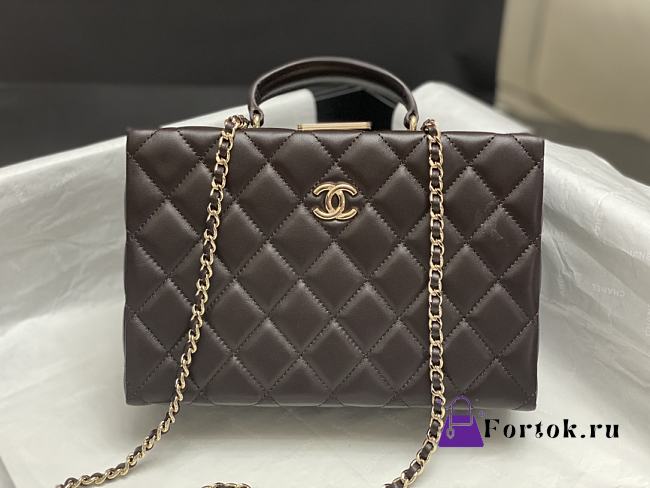 Fortok Chanel 24K Box Bag Dark Brown AS5168 15×22×7.5cm - 1