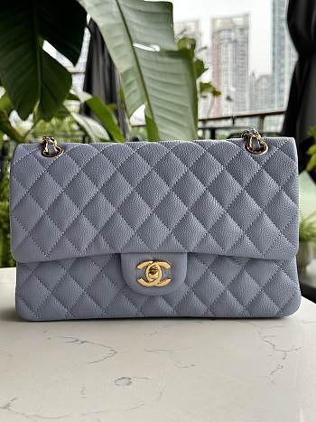 Fortok Chanel Classic Flap Bag Grey Caviar Leather Gold/Silver Hardware 01112 25cm