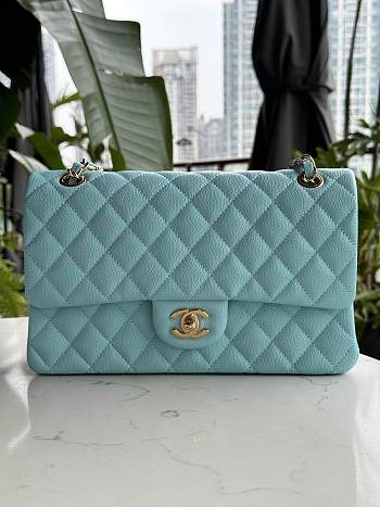 Fortok Chanel Classic Flap Bag Blue Caviar Leather Gold/Silver Hardware 01112 25cm