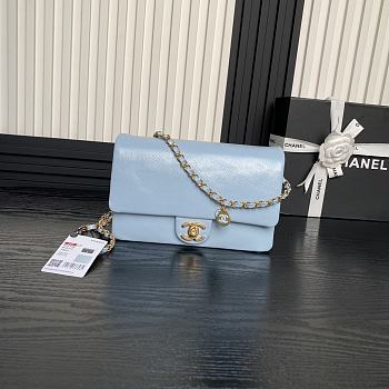 Fortok Chanel 24K Small Flap Bag Grain Shiny Calfskin Blue AS5186 15×23×8cm