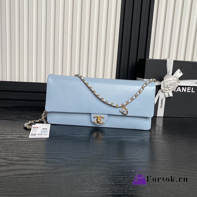 Fortok Chanel 24K Small Flap Bag Grain Shiny Calfskin Blue AS5182 15.5x32.5x5cm - 1
